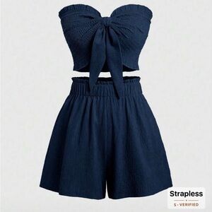 NWOT Shein Women’s Tube Top & Shorts Set - Navy Blue